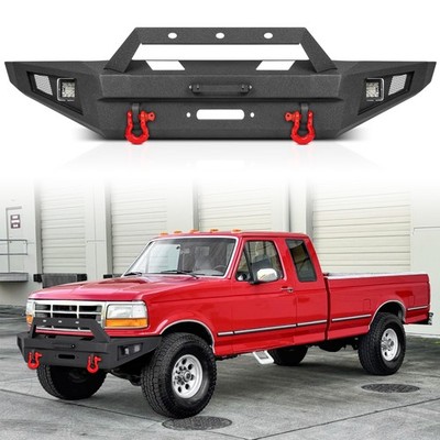 Front Bumper For 1992-1997 Ford F-150 F-250 F-350 W/ LED Work Lights & D-Rings