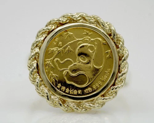 20"mm Coin Vintage 1985 China Panda 1/20 Oz Without Stone 14K Yellow Gold Plated