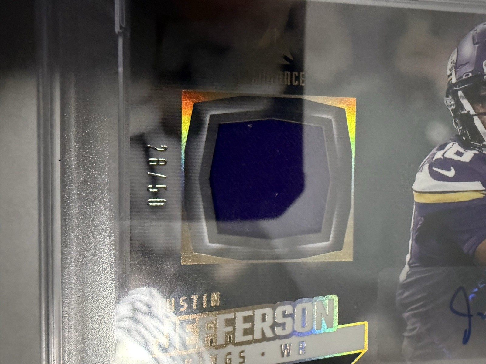 Panini 2024 Luminance Justin Jefferson Auto Jersey Gold /50 PSA 9 view 3