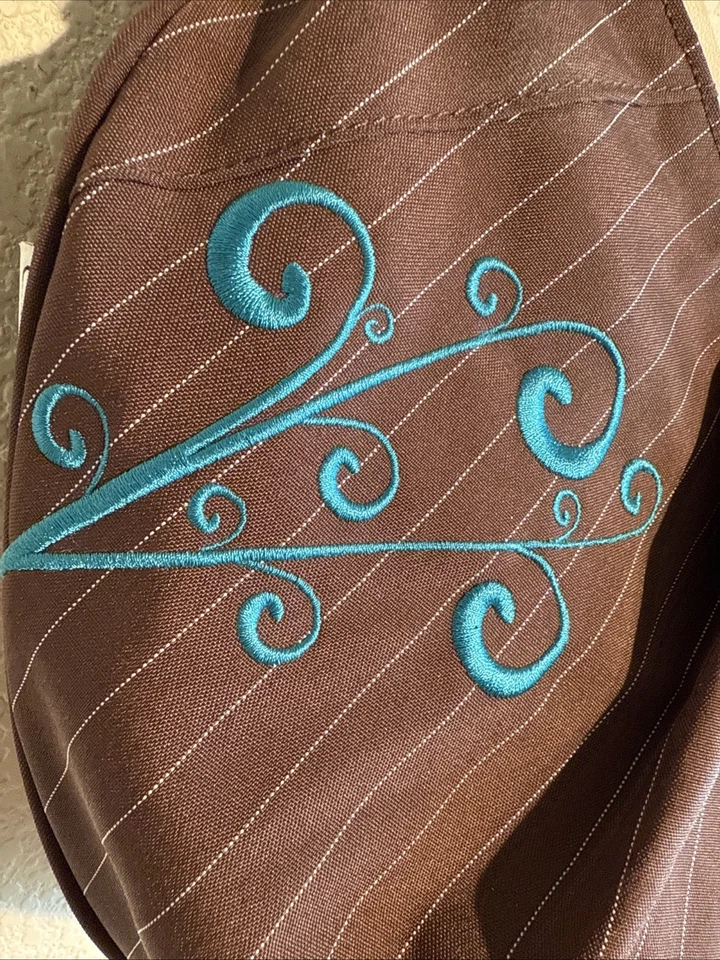 Bolso de Mano Hobo de Hombro Ogio Mildred Bordado Marrón/Verde Azul De Colección Foto 3 de 4