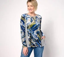 LOGO by Lori Goldstein Women's Top Plus Sz 1X Printed Velour Scoop Green A631310