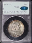 1957-D Franklin Half Dollar PCGS MS-66 CAC Old Green Rattler Holder - Toned!