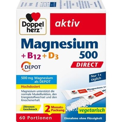 DOPPELHERZ Magnesium 500+B12+D3 Depot DIRECT Pell. 60 St. PZN 18390645