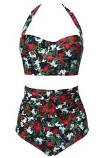 Womens Vintage Retro Polka High Waisted Underwire Bikini Two Piece Swimsuits