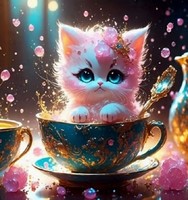 Diamantmosaik Auf Rahmen, Katze In Einer Tasse, Kreative Stickerei, 23 X 30 Cm