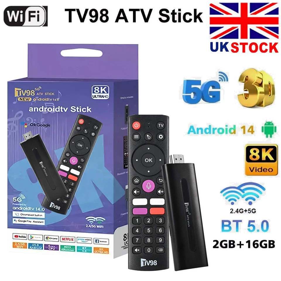 Android 14.0 TV98 TV Stick 8K UHD | 2GB RAM 16GB | Fire Stick Alt | Smart TV - Image 3 of 4