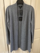 CHARTER CLUB Luxury Open Front Cashmere Gray Heather Cardigan PL