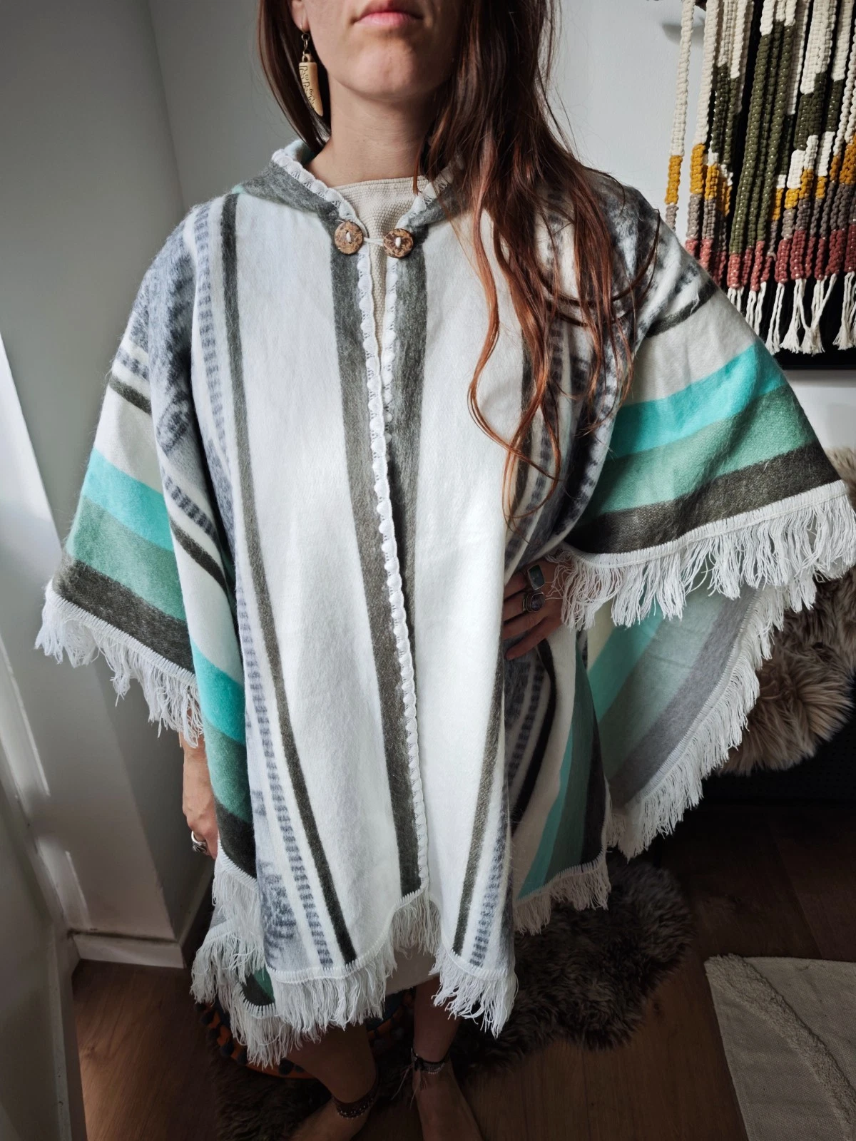 Alpaca Wool 100% Hooded Poncho Pullover - One Size - Unisex - Handmade in Peru