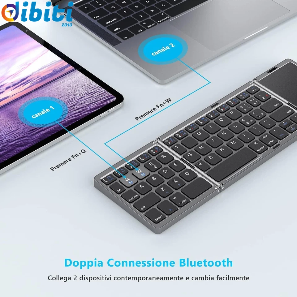 Tastiera Wireless Pieghevole, Tastiera Bluetooth Layout Italiana Con Touchpad, P - Immagine 4 di 4