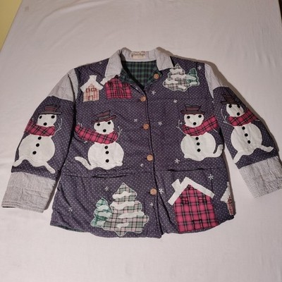 Patch Magic Reversible Quilted Jacket Snowman Plaid Winter Chore Coat  - Issues