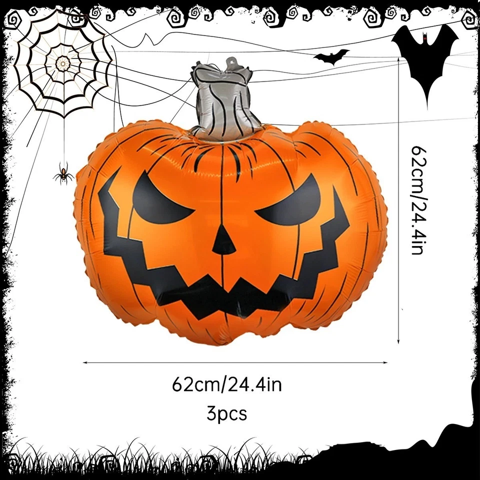 3 Pcs Jumbo Pumpkin Foil Balloons Halloween Party Scary Pumpkin Decorations - image 2 of 4