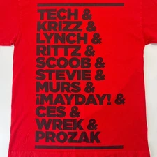Strange Music Label Tech N9ne Block Style Artist List Red T-Shirt - Size Medium
