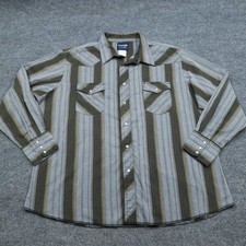 Wrangler Western Shirt Mens 2XL Gray Striped Pearl Button Snap Long Sleeve