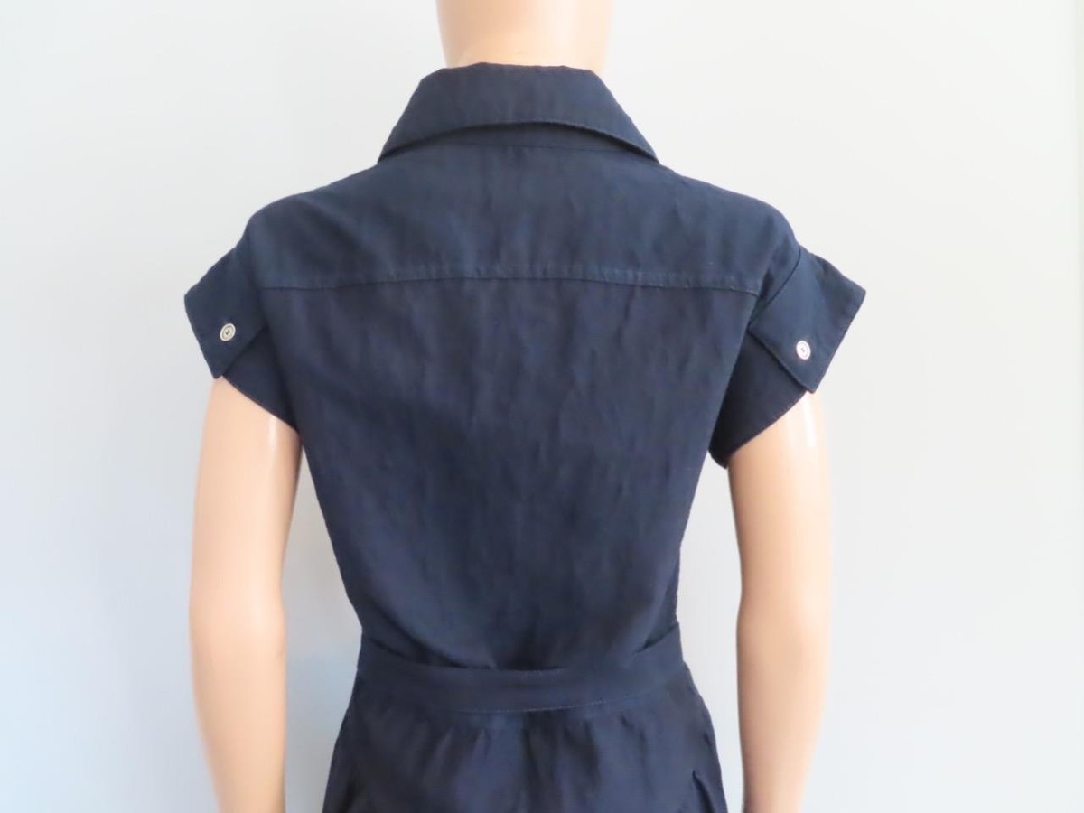 Christian Dior Navy Denim Belted Textured Shirt Dress F 38-40/US 6