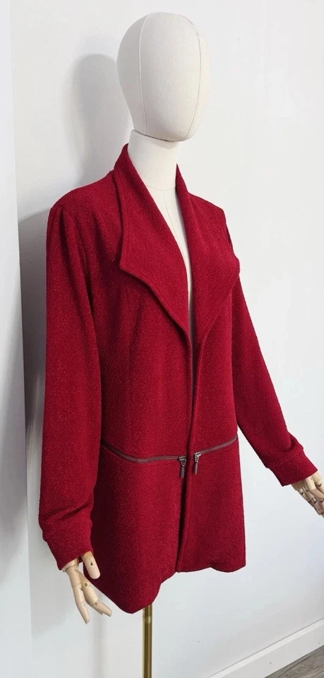Soft Surroundings Size M Natalya Lined Jacket Topper Zip Pockets Open Front Red - Image 4 of 4