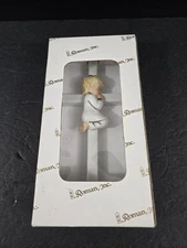 Vintage RR Roman Porcelain White Praying Girl Wall Hanging Cross Baptism 2000
