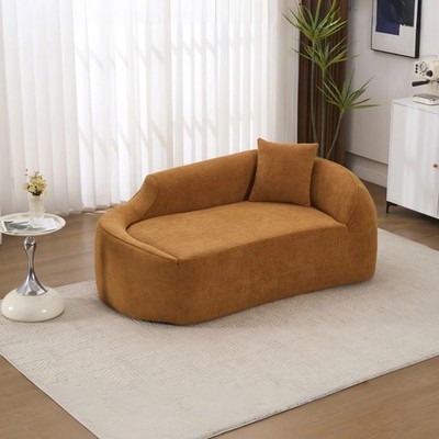 LY-048 Compression Curved Chaise Longue Chair Indoor, Modern Chenille Loveseat