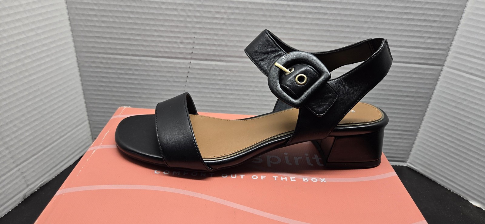 Easy Spirit Sandals Womens Size 9 Black Selina Block Heel Ankle Strap Buckle