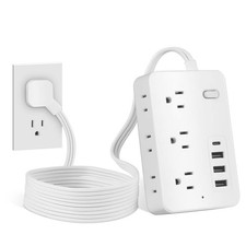 Slim Wall Flat Plug Power Strip Multi Outlet USB-C Charging Station 4 /10ft Cord
