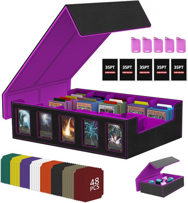 Trading Card Storage Box, 3900+ MTG Deck Box with Display Window, 5-Row Portable