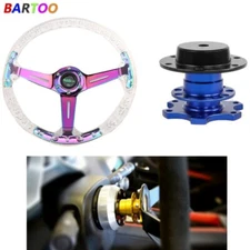 14" 350mm Aluminum Racing Acrylic Steering Wheel with Quick Release Blue US