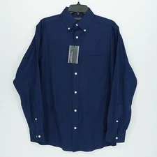 Roundtree & Yorke Men's Long Sleeve Shirt S Dark Navy Solid 100% Cotton NWT