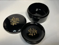 Set 6 + Covered CASE Japanese Small Wasabi Soy Sauce Dipping Dishes Black & Gold