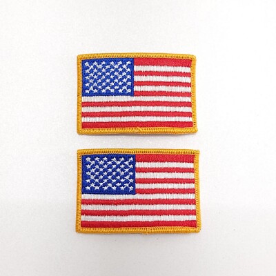 AMERICAN FLAG PATCH Lot 2 embroidered iron-on GOLD BORDER USA US United States
