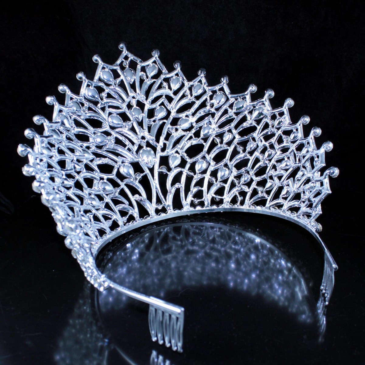 Austrian Rhinestone Lotus Pageant Tiara Crown with Combs