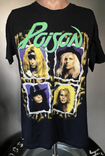 Vintage Poison Flesh & Blood Tour T-Shirt L 90's Brockum - Afbeelding 1 van 3