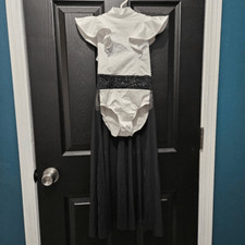 Weissman NWOT child small dance costume white black mesh jazz lyrical tap solo