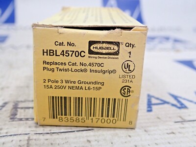 Hubbell HBL4570C Twist Lock Plug 2 Pole 3 Wire 15A 250V NEMA L6-15P