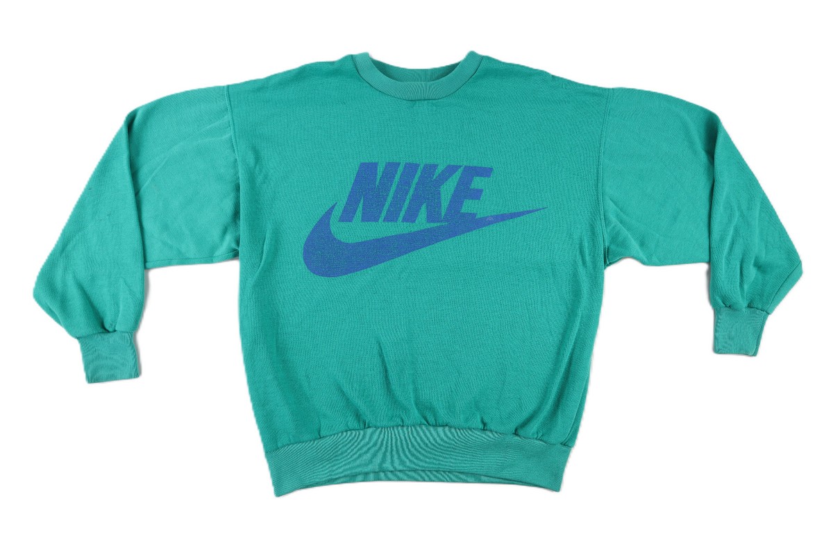 vintage 80's us製NIKEゴツナイキスウォッシユロゴ７分T M VTG 80s US Adult Medium Nike Swoosh Crewneck Sweatshirt Turquoise