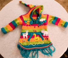 PERUVIAN HAND KNIT PATCHWORK HOODED PULLOVER SWEATER NEW