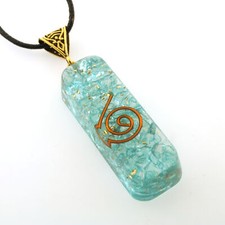 Aquamarine Orgone Pendant + Cord Necklace AND 20" Gold Chain - EMF & 5G Protect