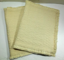Set Of 2 Cream Woven Placemats Fringe Cotton Geometric Design