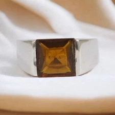Citrine Square Cut Gemstone With 925 Sterling Silver Ring For Men's #901 *