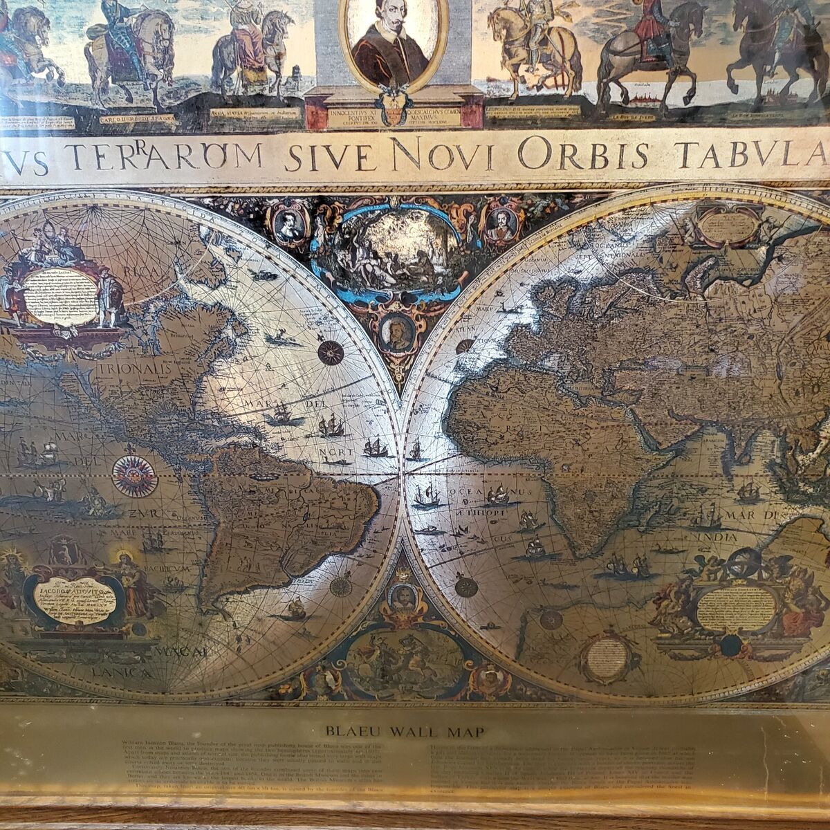 Vintage Framed Gold Foil Blaeu Wall Map Willem Janszoon Wood Vintage Framed Gold Foil Blaeu Wall Map Willem Janszoon Wood