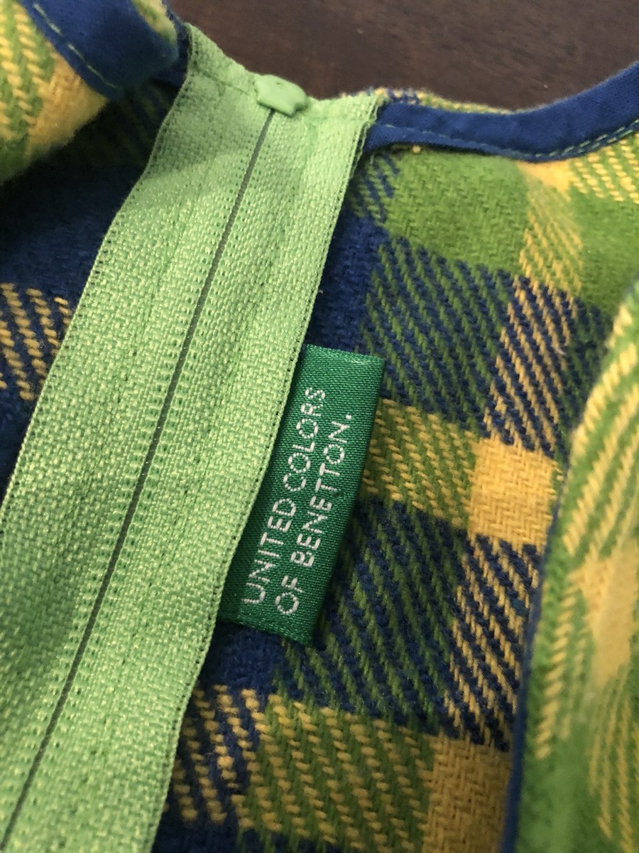 Robe Fille United Colors Of Benetton - Taille 8, Laine, Motif écossais Vert/bleu - Occasion