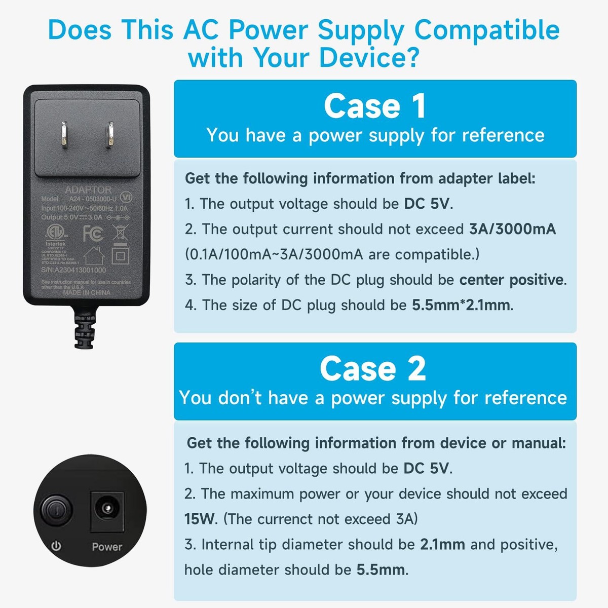 15W Wall Charger 5V 3A Universal Power Supply Adapter - For Routers ...