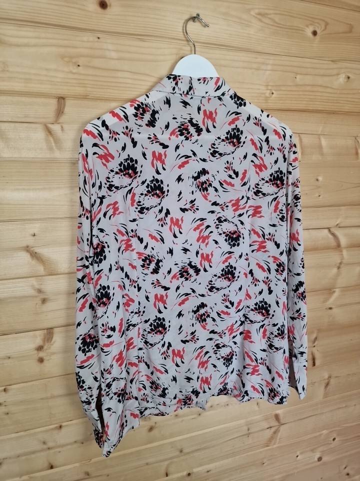 Jigsaw 100 Silk Floral Blouse UK 16 Cream Long Sleeve Concealed