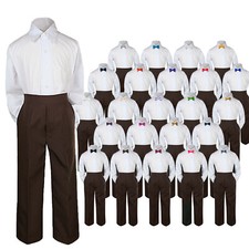 3pc Boy Baby Toddler Kid Formal White Shirt BROWN Pants Pick Color Bow Tie S-7