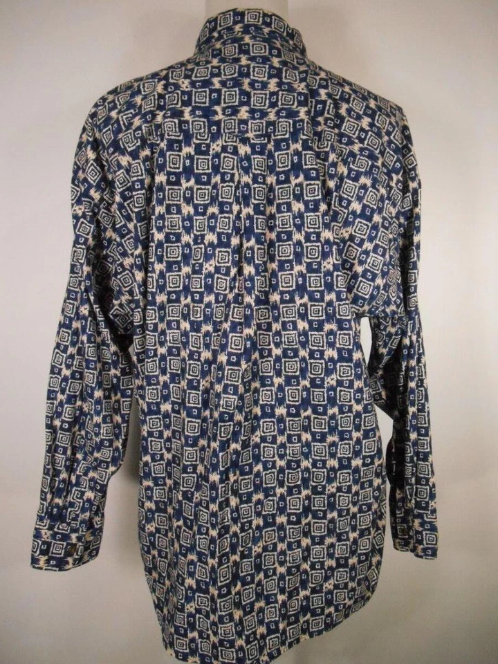 Hermosa Camisa Para Hombre XL Ralph Lauren Chaps Azul Geo Manga Larga Con Botones Foto 4 de 4