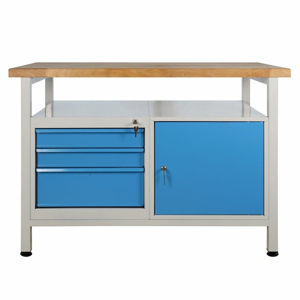 Adb Werkbank Werktisch 1200X600X840Mm Mit 1 TüR + 3 Schubladen Arbeitstisch-image