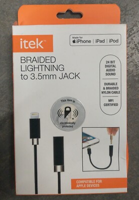 New in Box Braided Cable 3.5 Mm Jack by Itec for iphone ipad ipod Apple 