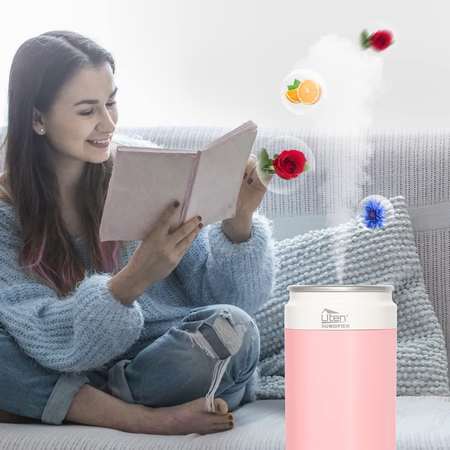 USB & Battery Portable Humidifier, 2 Mist Modes Night Light for Bedroom Home