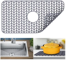 Silicone Sink Mat for Kitchen Sink 26"x14" Center Drain - Gray