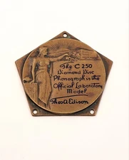 VINTAGE EDISON DIAMOND DISC C-250 PHONOGRAPH PARTS ORIGINAL BRONZE MODEL TAG