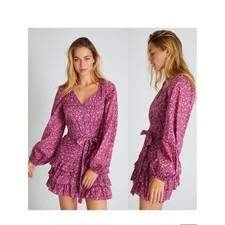 NWT LoveShackFancy Womens Rina Dress 12 Pink Cherry Wine 100% Cotton Short Mini