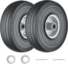  2 4.10/3.50-4 Flat Free Tires 10" Solid Wheel 5/8" Bore Hand Truck Cart Dolly